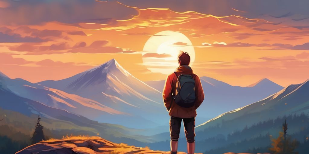 person looking at sunrise on a mountain, symbolizing overcoming past regrets and embracing a brighter future