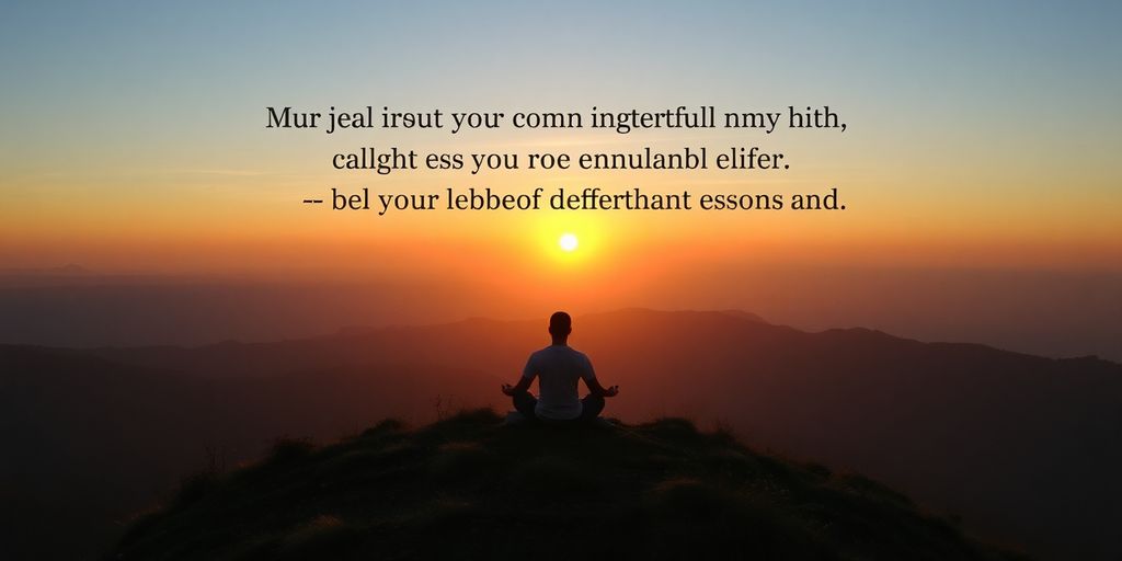 Person meditating at sunrise on a peaceful mountain hill.