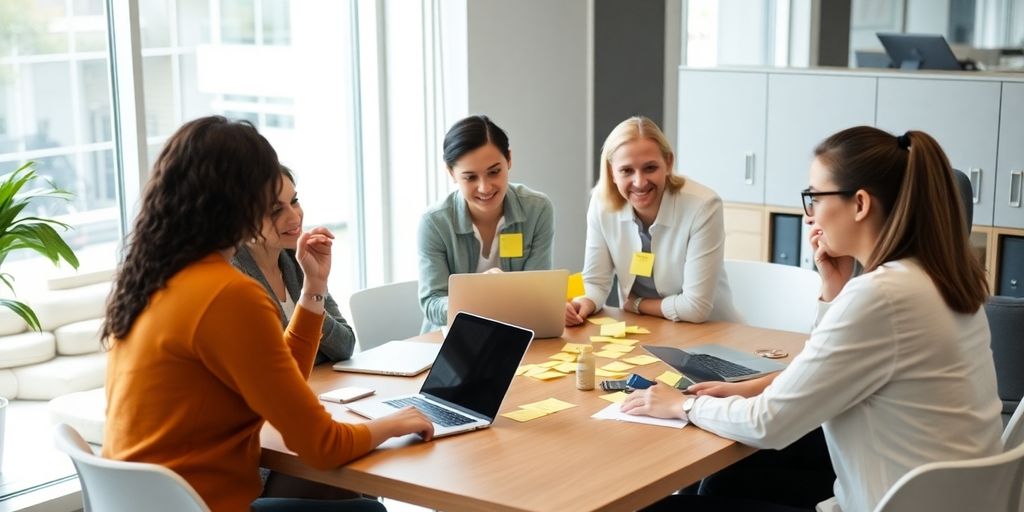 Team collaboration in a bright office environment.