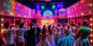 Vibrant backstage preparation for a beautiful, magical theatrical production.