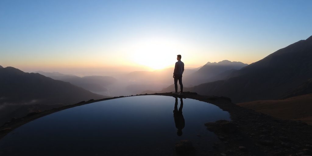 Person looking introspectively into a calm pool.