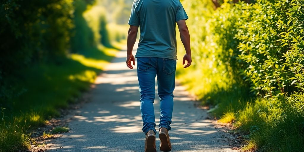 Person walking into bright future, leaving blurry past.