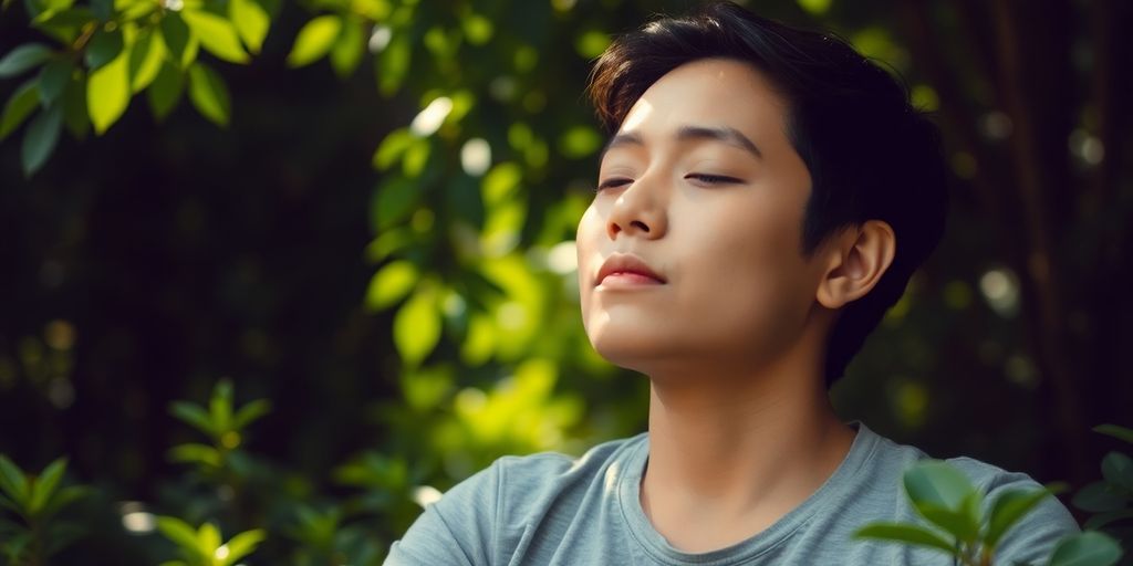 Person meditating peacefully in nature.