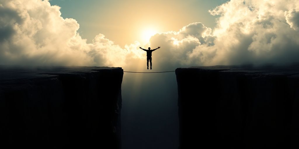 Person leaping across a chasm.