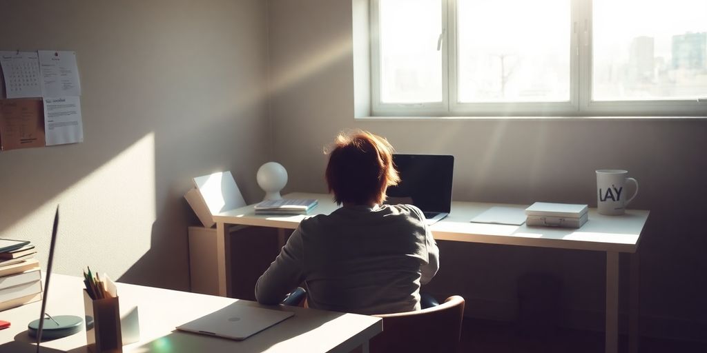 Person intensely focused on a task.