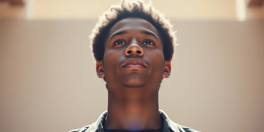 Person confidently looking forward with a determined expression.